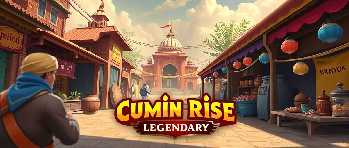 Cumin Rise Legendary gameplay showing ancient Indian marketplace with merchants trading spices