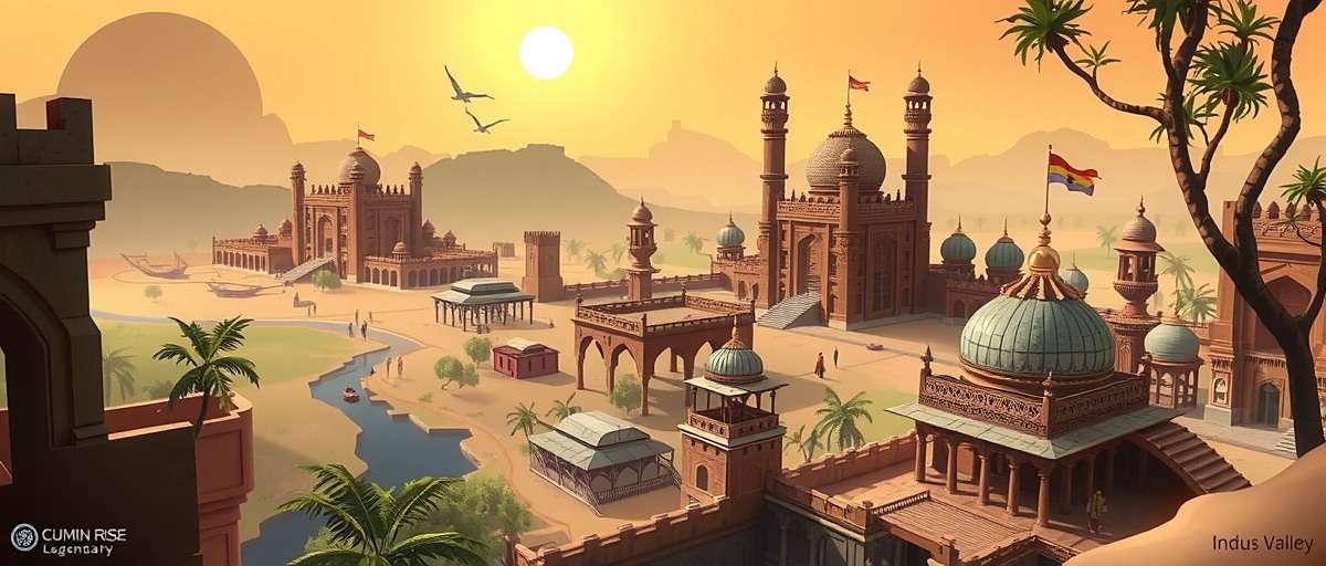 Concept art for Cumin Rise Legendary's upcoming Indus Valley expansion showing ancient city planning